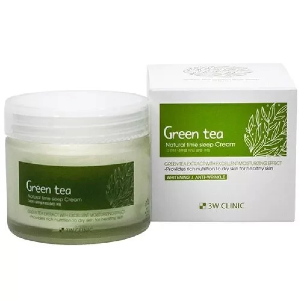 Увлажняющий ночной крем с зеленым чаем 3W Clinic Green Tea Natural Time Sleep Cream 70 гр. - фото2