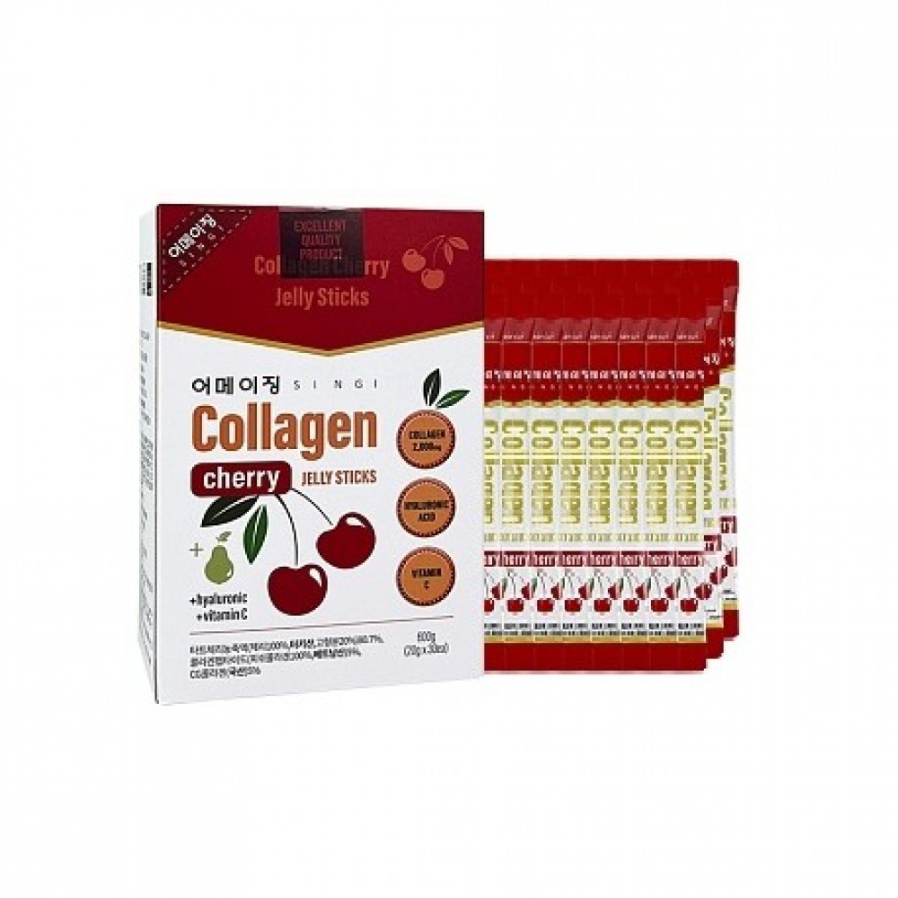 Коллагеновое желе с вишней и витамином C Singi Collagen Cherry Jelly Sticks 1 упаковка (30 стиков) - фото2