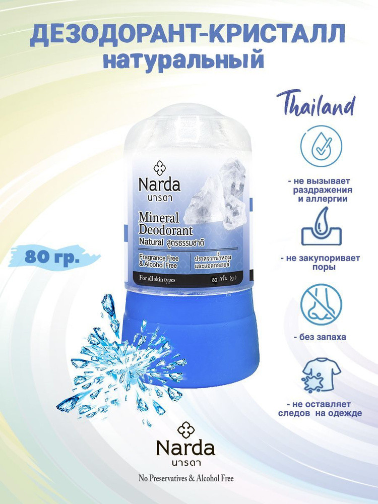 Narda Дезодорант кристаллический (квасцы), Натуральный  Mineral Deodorant Natural 45 гр - фото2