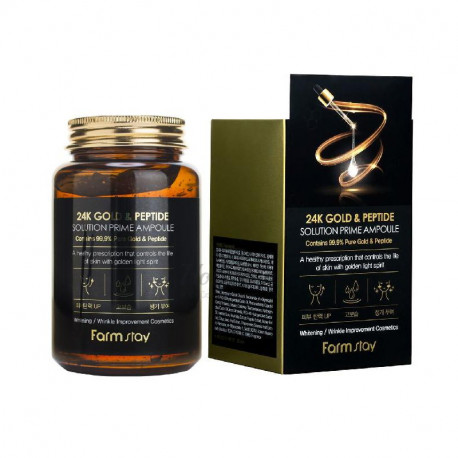 Сыворотка ампульная многофункциональная с золотом и пептидами FarmStay 24K Gold & Peptide Solution Prime Ampoule, 250ml - фото2