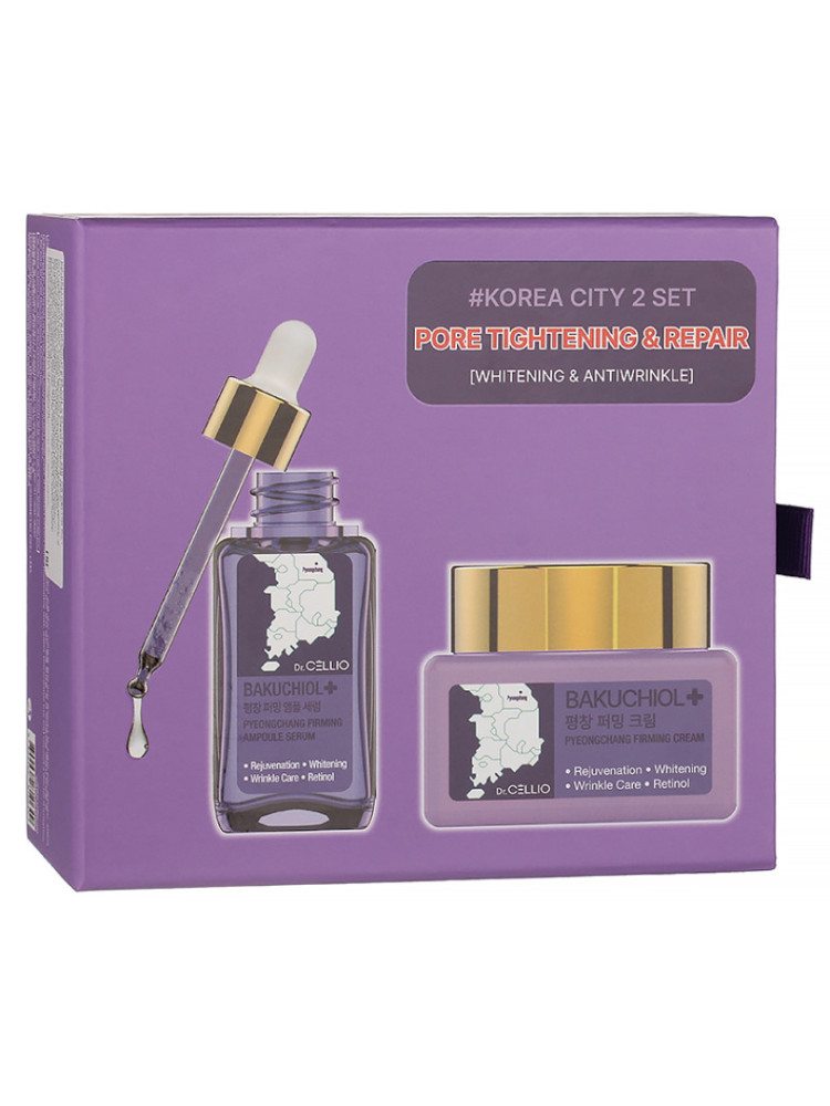 Набор с бакучиолом DR.CELLIO Plus PEONGCHANG BAKUCHIOLE FIRMING cream+ampoule serum - фото