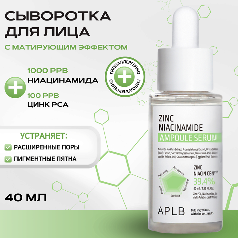 APLB Сыворотка с цинком и ниацинамидом ZINC NIACINAMIDE AMPOULE SERUM 40 мл - фото2