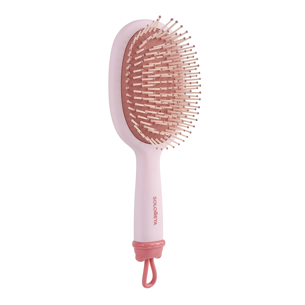 Массажная расческа для волос с отверстиями для джиббитсов SOLOMEYA Croks Massage Hair Brush Pink Розовый - фото
