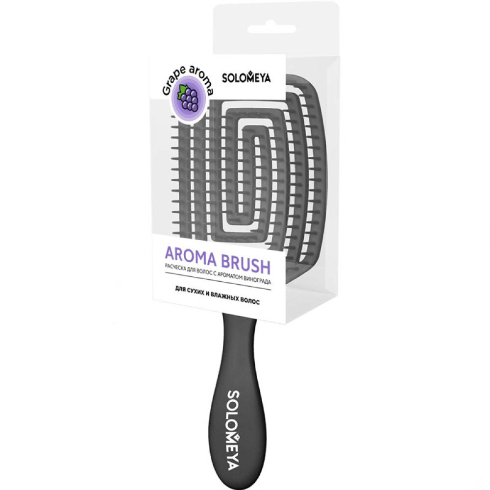 Расческа для сухих и влажных волос c ароматом SOLOMEYA "Виноград" Wet Detangler Brush Paddle Grape Черная - фото2