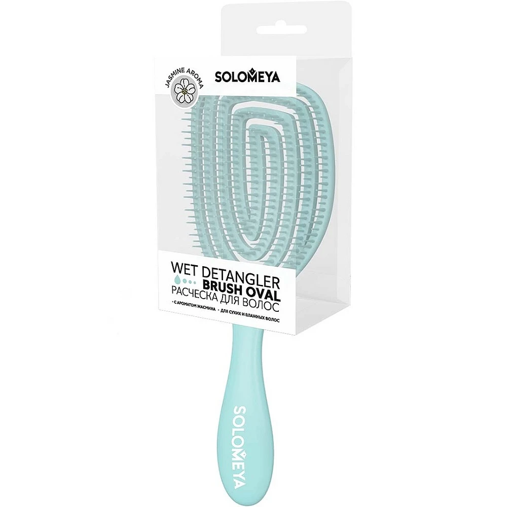 Расческа для сухих и влажных волос с ароматом SOLOMEYA "Жасмин" Wet Detangler Brush Oval Jasmine Бирюзовая - фото2