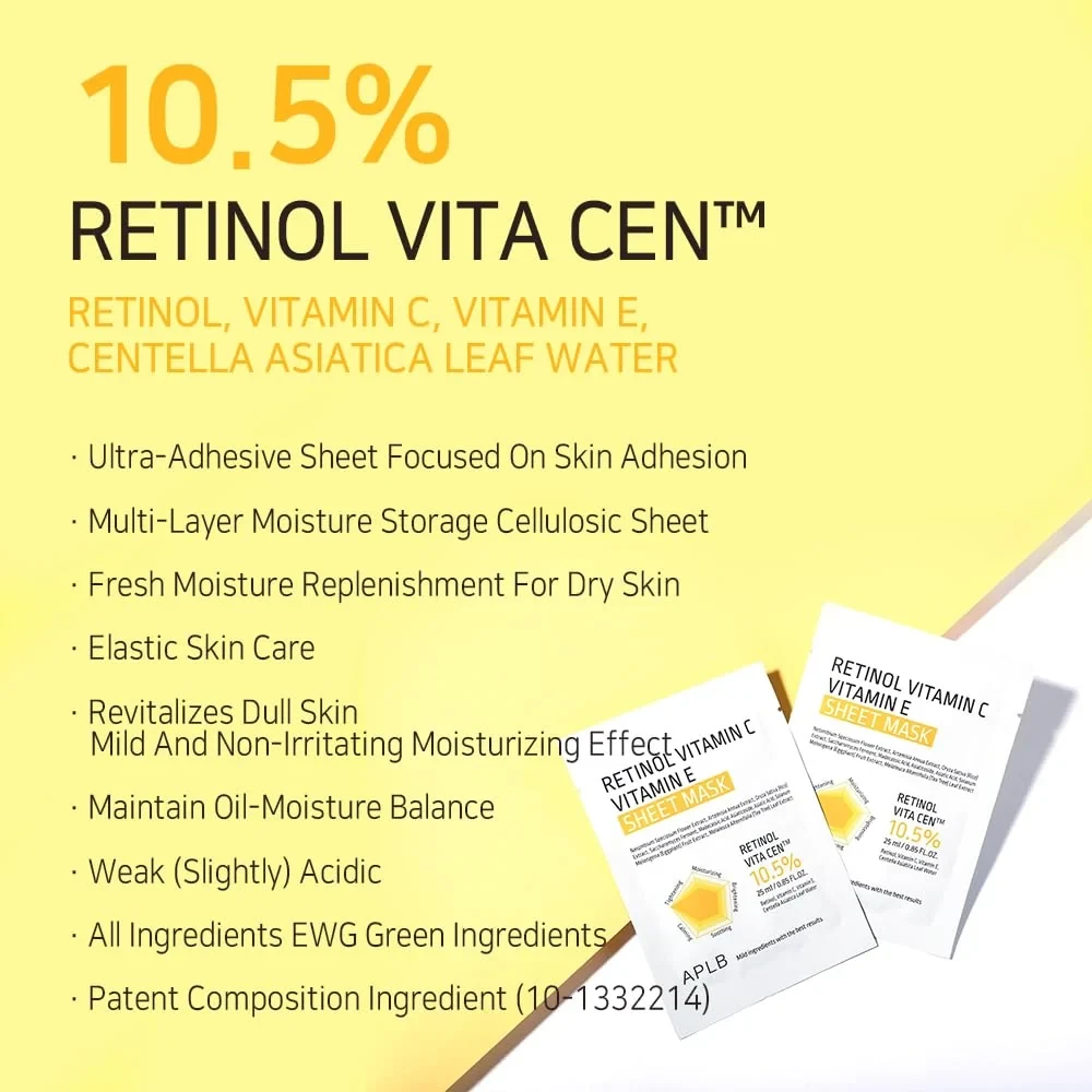 Тканевая маска с ретинолом и витаминами С и Е APLB Retinol Vitamin C Vitamin E Sheet Mask 25мл - фото2