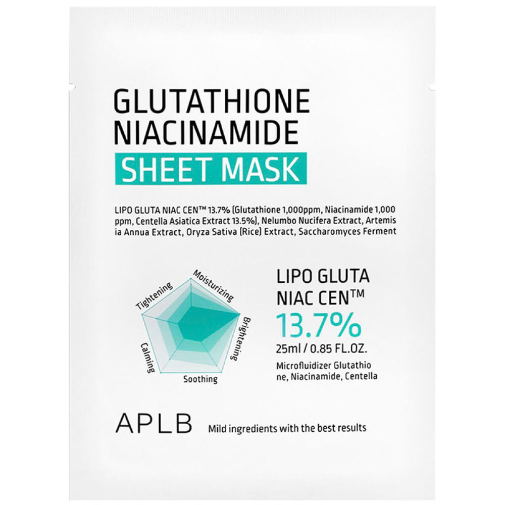 APLB Тканевая маска с глутатионом и ниацинамидом GLUTATHIONE NIACINAMIDE SHEET MASK 25 мл - фото