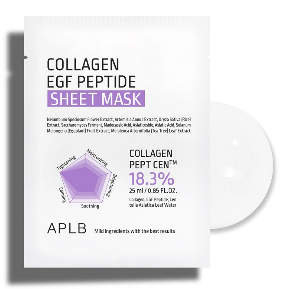 Тканевая маска с коллагеном и пептидами для упругости кожи APLB Collagen EGF Peptide Sheet Mask 25мл - фото