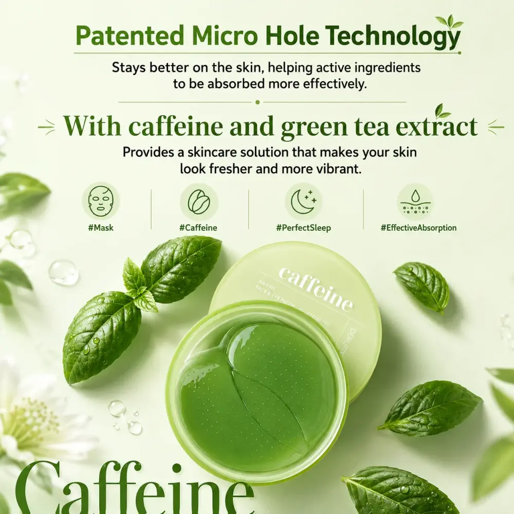 Гидрогелевые патчи с кофеином для глаз Missha  Airy Fit Caffeine Depuffing Face&Eye Patch 60шт - фото