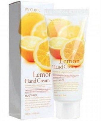 Крем для рук увлажняющий с экстрактом ЛИМОНА Lemon Hand Cream 3W CLINIC, 100 мл - фото