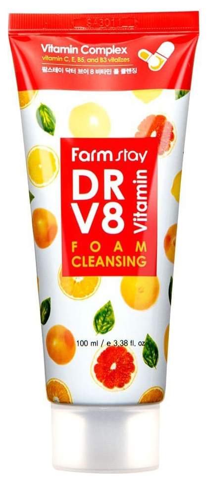 Пенка для умывания витаминная farm stay DR-V8 VITAMIN foam cleansing 100мл - фото