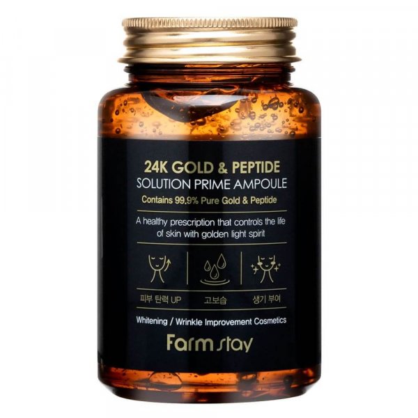 Сыворотка ампульная многофункциональная с золотом и пептидами FarmStay 24K Gold & Peptide Solution Prime Ampoule, 250ml - фото